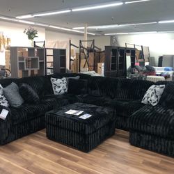 New XL Super Comfy Black Corduroy Sectional Sofa Couch * Ottoman Sold Separately* 