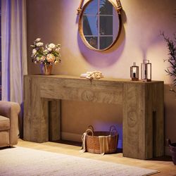 71-Inch Long Console Table for Entryway, Farmhouse Sofa Console Behind Couch, Entry Table for Hallway, Foyer, Living Room, Burlywood