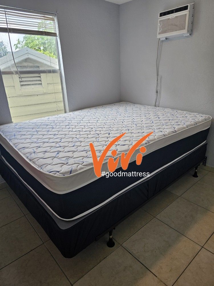 QUEEN PILLOW TOP MATTRESS WITH BOX SPRING 2PC. BED FRAME ISN'T AVAILABLE