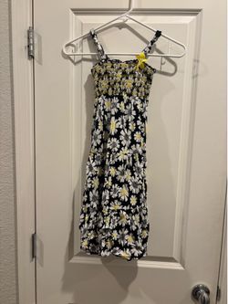 Faded Glory Girls Maxi Dress – Black/White/Yellow Daisy Print – Size 6/6X