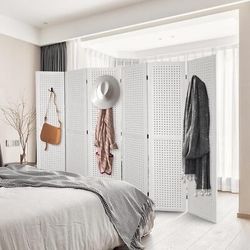 6 Panel Room Divider,Wooden Folding Privacy Screens Room Divider Wall Freestanding,