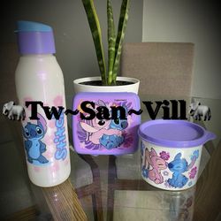 Tupperware Beautiful Disney Stitch & Angel Set 3 Bottle, Canister & Sandwich