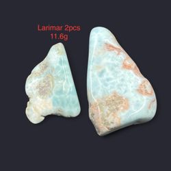 Larimar Genuine Stone from Dominican Republic 2pcs 11.6g Total BEAUTIFUL COLOR