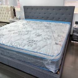 KING-size -- NEW Boxed Bed Frame And Pillow Top Mattress