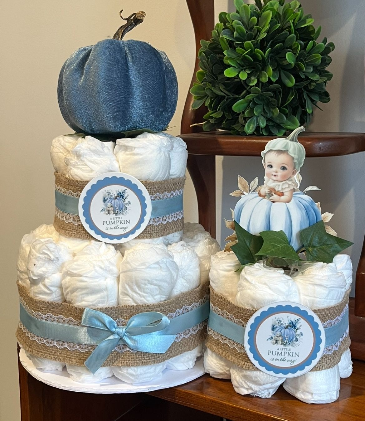 BLUE PUMPKIN FALL boy baby shower diaper cakes