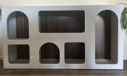 59" White Console Table, Modern Entryway Table with 6 Cube Storage Organizer