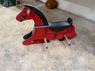 Vintage Hand-Painted Wooden Rocking Horse - Rustic / Primitive Decor