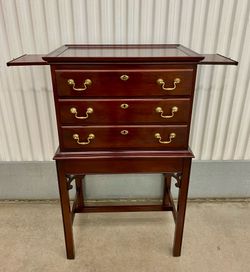 Vintage 1950’s solid mahogany Chippendale silverware tall chest w/ key by Statton Americana