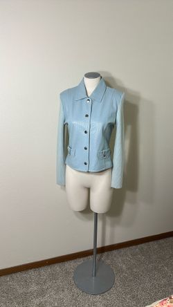 Anthropologie ´One Girl Who’, Like New Small (or XS) Rare Light Blue Leather And Knit Jacket