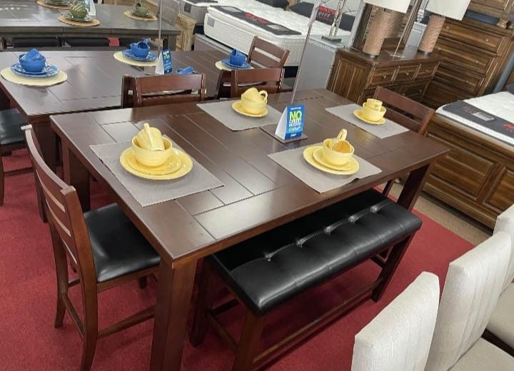 $10 Down Payment Finance / Brand New Ameillia 6 Piece Dining Set ( 4 Chairs & Table & Bench )