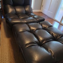 Trufted Leather Slipper Chair & Ottoman OBO