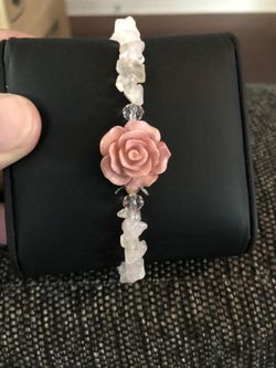 Rose Quartz Bracelet with Plastic Rose Detail