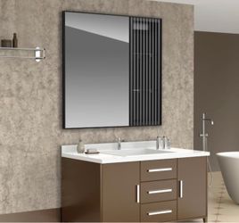 28 in. W x 26 in. H Rectangular Aluminum Alloy Recessed Medicine Cabinet with Mirror in Black