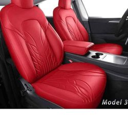 Tesla Model 3 Seat Covers Red, Full Coverage Waterproof Leather Front & Rear Car Seat Cover, Full Set, Custom Fit for Tesla Model 3