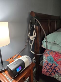 CPAP Hose & Mask Holder Clamp Mount w/ Hook for Bedside/Headboard, Black