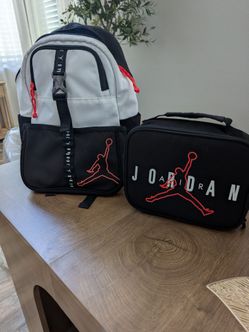 Jordan Big Kids Backpack and Insulated Lunch Bag 2-Piece Set - Black/White/Red