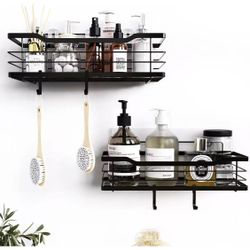 2 Pack Shower Caddy Adhesive Shelf No Drilling Rust Proof Matte Black Bathroom(5.5W*12.5L*2.5H inch ,4.5w*11.8L*2.5H inch)