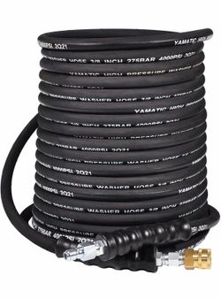 3/8" Pressure Washer Hose 50FT, Swivel 3/8 Quick Connect, 4000 PSI Steel Braided Hot/Cold Water Power Washer Hose, Fits Honda, Simpson, Generac