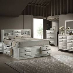 New 5 Piece Bedroom Set.  Grey.  Storage Drawers.  Free Delivery!