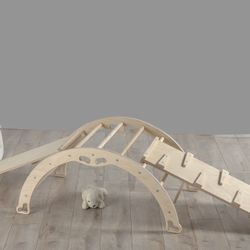Montessori furniture set of 3 items ( Climbing Arch,Ramp With Slide And Climbing Triangle)