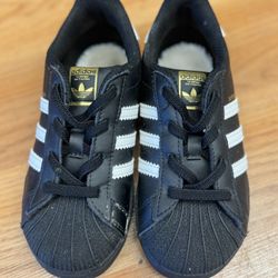 Adidas Superstar Black White Shell Toe Sneakers Kids US 10K