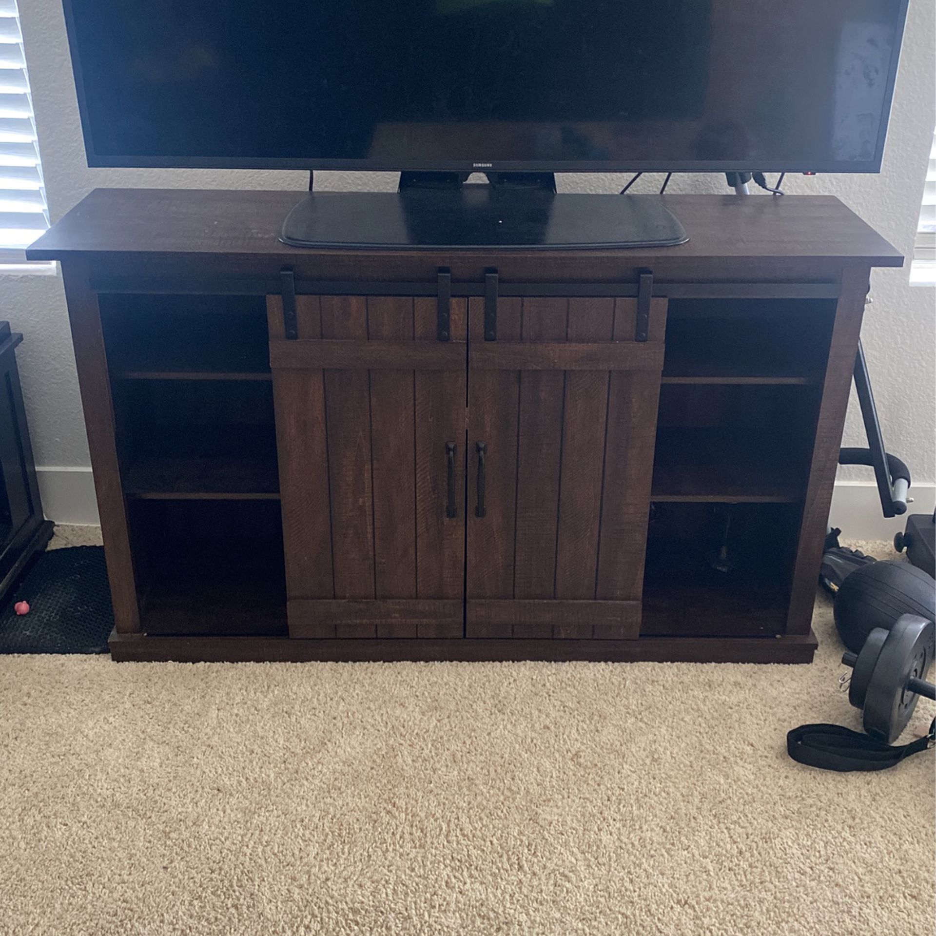 TV Stand With Shelves And Sliding Door