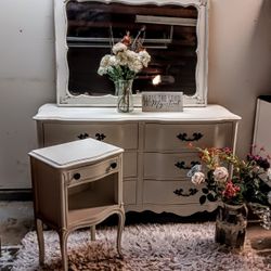 French Provincial Farmhouse Dresser, Nightstand And Mirror 
