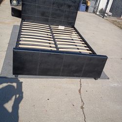 Black Faux Leather Full Size Slap Tabs Frame Available No Matress