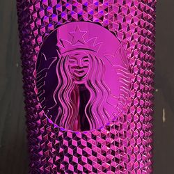 NEW Starbucks 2022 Tumbler Sangria Chrome Pink Studded Holiday - Venti 24oz