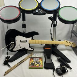 Xbox 360 Rock Band Bundle Drums Guitar Mic