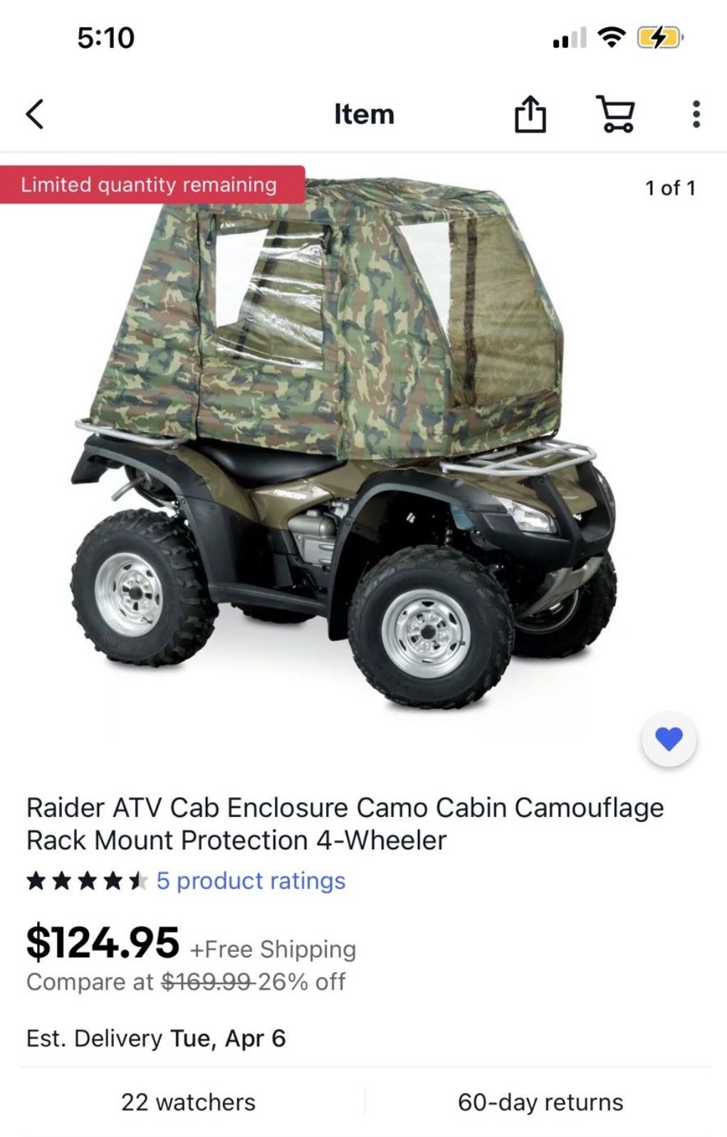 New Raider 4-wheeler ATV Cabin Weather Rain/ Sun cover camouflage