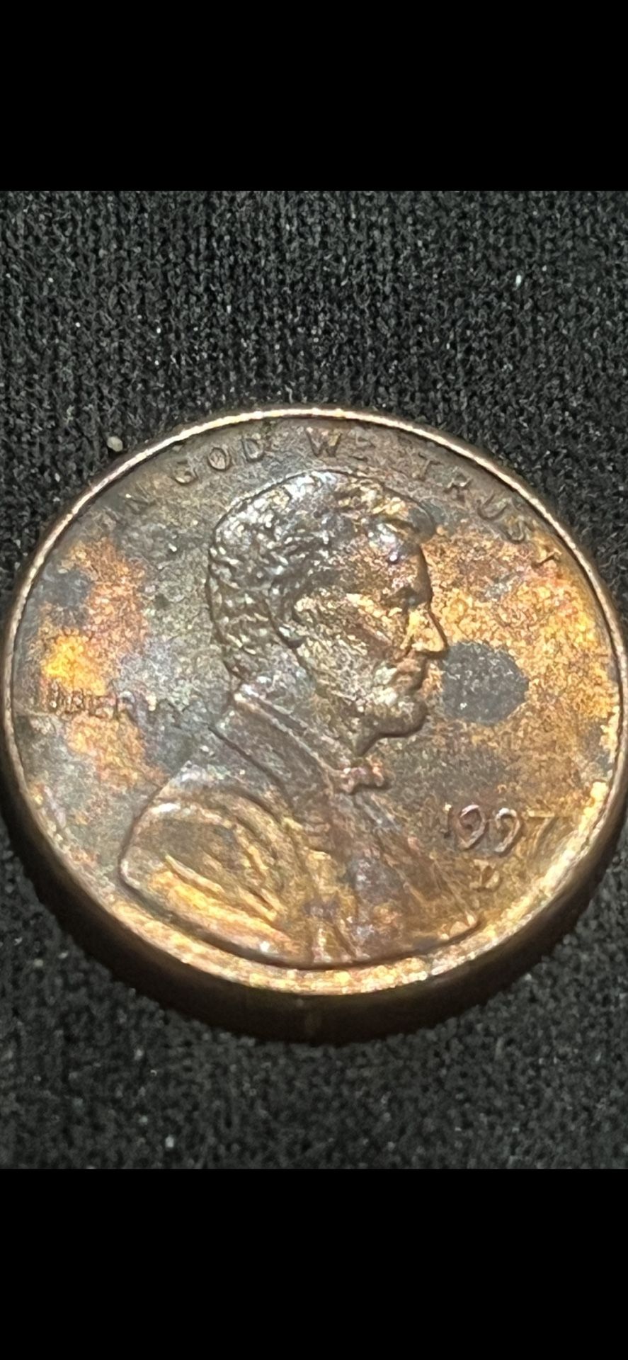 1997 D Penny Coin With Tarnish