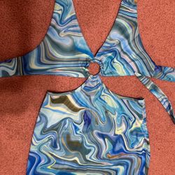 New Medium blue paisley Tye dye festival rave boho hippie dress costume halter
