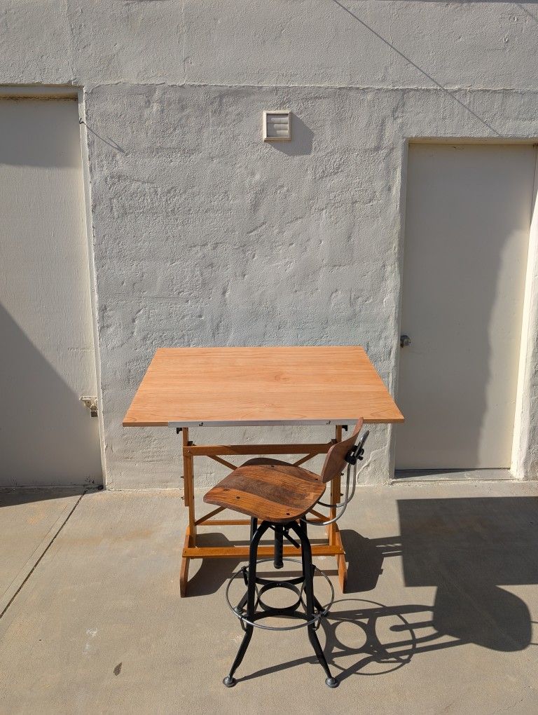 Vintage Drafting Table & Stool