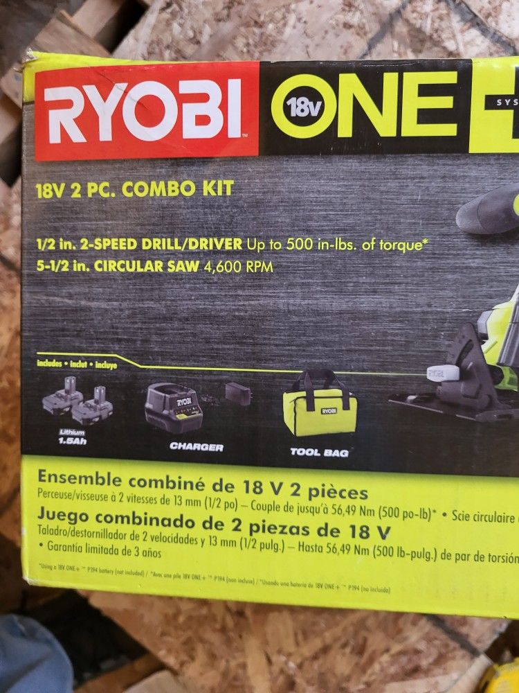 Ryobi 18V Drill and Circular Saw Starter Kit with Two 1.5Ah Batteries and Charger