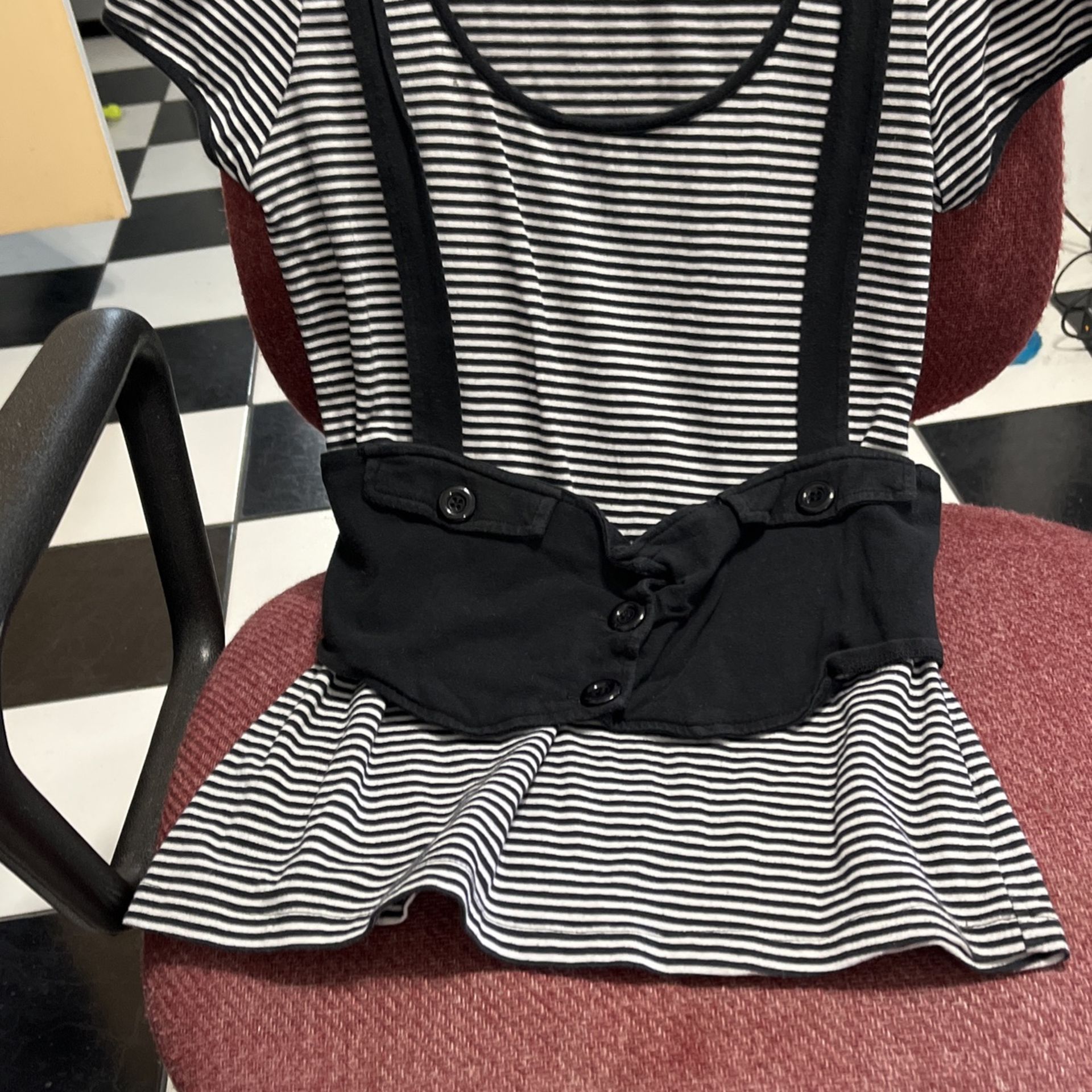 Punk Stripe Top With Attached Black Buttoned Vest