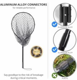 NestSprout HSLN-03b Landing Net Telescoping 60In Aluminum Rubber Mesh Black
