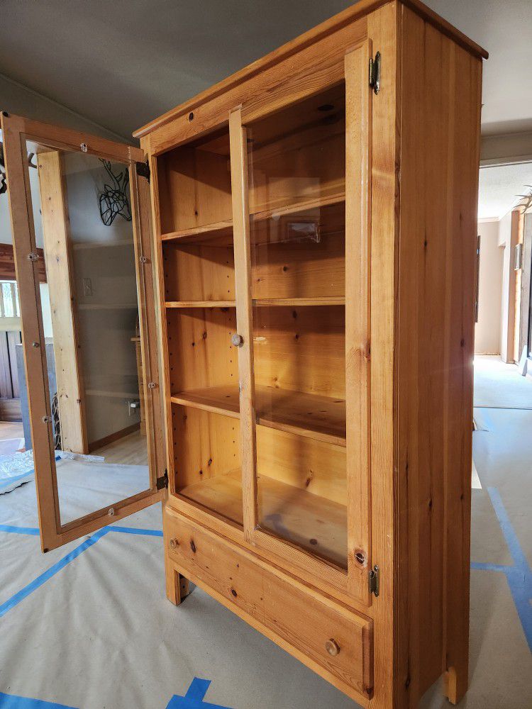Solid Pine Cabinet With Glass Doors