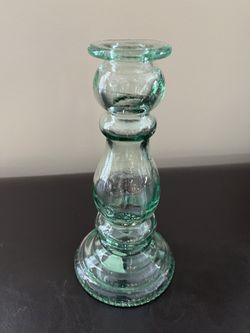 Vintage Spanish Recycled Green Glass Candlestick