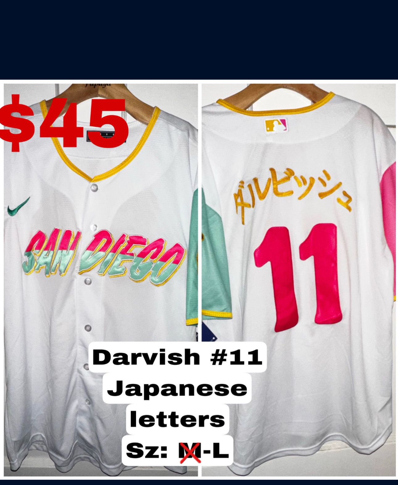 San Diego Padres Jersey Darvish-city Connect Sz:M-L Japanese Letters for  Sale in Chula Vista, CA - OfferUp