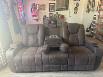 **3-Seat Reclining Sofa with Theater Console — $150 | Pick Up Only**