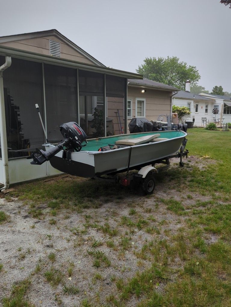 12-Ft Fishing Boat With Nissan Marine Engine In Great Shape Great For Bay Fishing