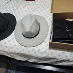 LADIES BOOTS, AND TWO HATS 