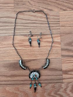 Necklace & Earrings - Engraved R. Lateyice Zuni