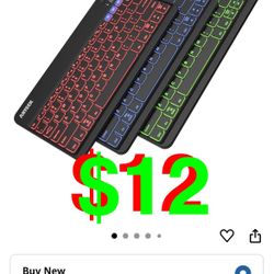 HB220B Universal Backlit 7-Colors & Adjustable Brightness Multi-Device Slim Portable Wireless Bluetooth 3.0 Keyboard for iOS, Android, Window