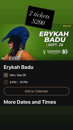2 Erykah Badu Concert Tickets – Sept 28