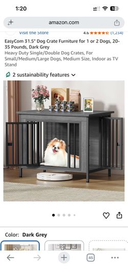 31.5" Dog Crate Furniture for 1 or 2 Dogs, 20-35 Pounds, Dark Grey