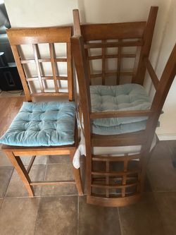 Set of Three Wood Bar Stools w/ cushions
