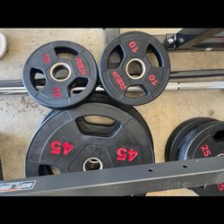 Weight Plates Sets Of 45lbs 25bls 10bls And Olympic Bar 