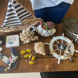 Seaside Beach Bathroom Coastal Decor Bundle - Shower Curtain, Wall Art, Trash Can & more!